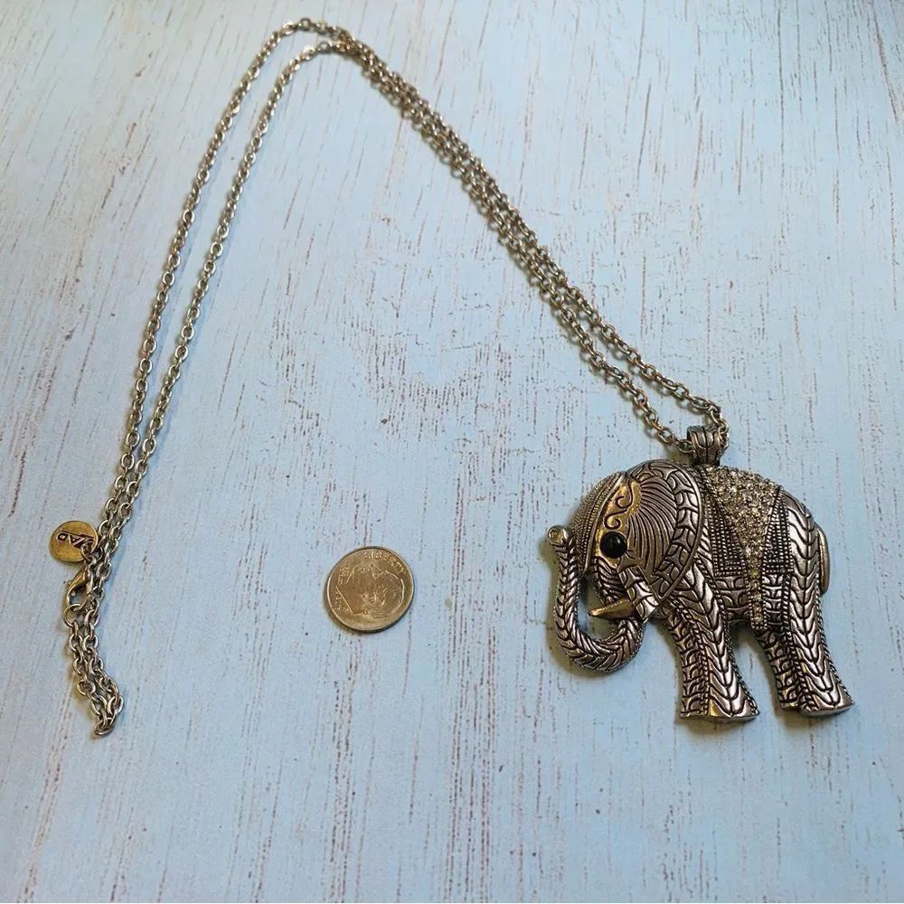 ZAD‎ Silver Long Elephant Necklace